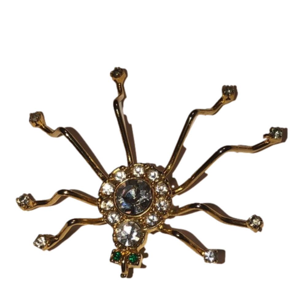 VINTAGE Estate Gold Tone Rhinestone Spider Bug Insect Brooch Pin 1.9”